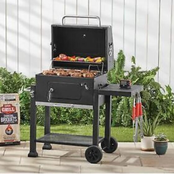 Oveny Heavy Duty 24 in Charcoal Barbecue in Black with Cast Iron Grates